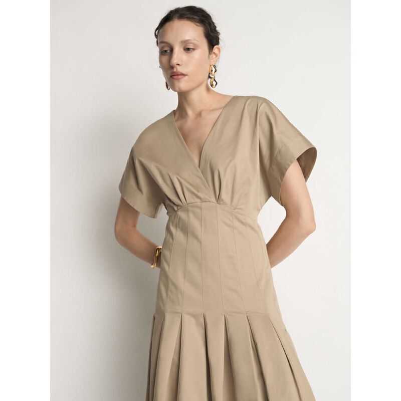 Veronika Maine Stretch Cotton Pleat Midi Dress image number 3